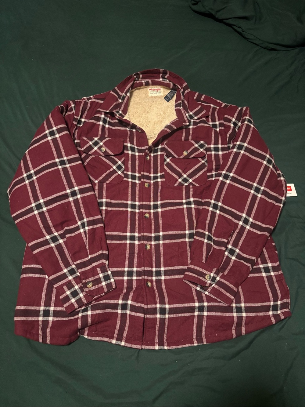 Wrangler Maroon Plaid Sherpa-Lined Button-Down Shirt